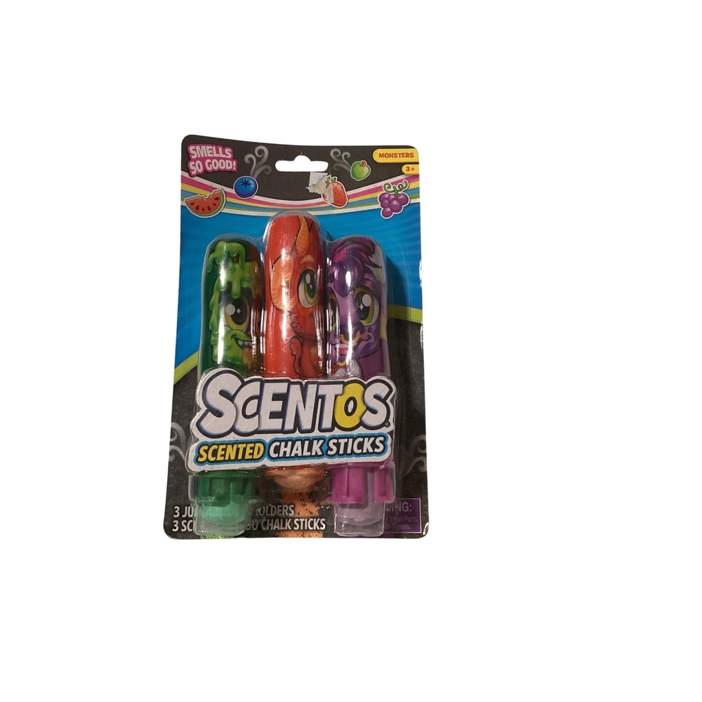 Scentos Scented Chalk Sticks 3‎ Pack Jumbo Holders Monsters Fruit Scented New
